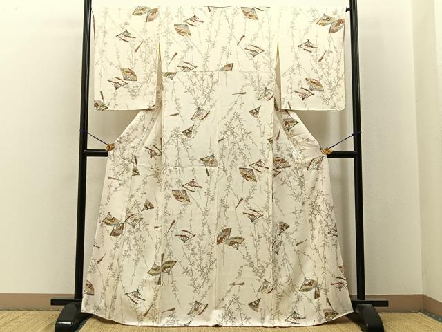 平和屋着物■上質な小紋　扇面花文　金彩　正絹　逸品　BAAY3232hj