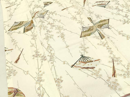 平和屋着物■上質な小紋　扇面花文　金彩　正絹　逸品　BAAY3232hj
