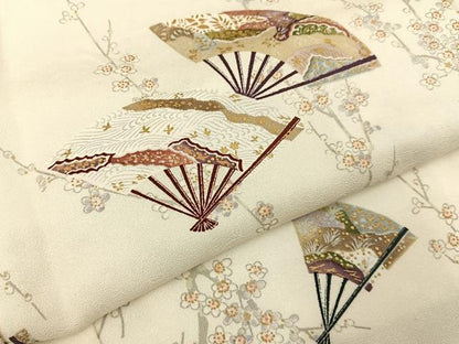 平和屋着物■上質な小紋　扇面花文　金彩　正絹　逸品　BAAY3232hj