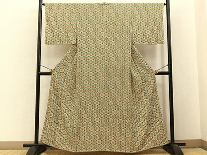 平和屋着物■上質な小紋　亀甲花文　金彩　正絹　逸品　BAAY3233hj