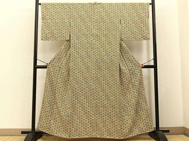 平和屋着物■上質な小紋　亀甲花文　金彩　正絹　逸品　BAAY3233hj