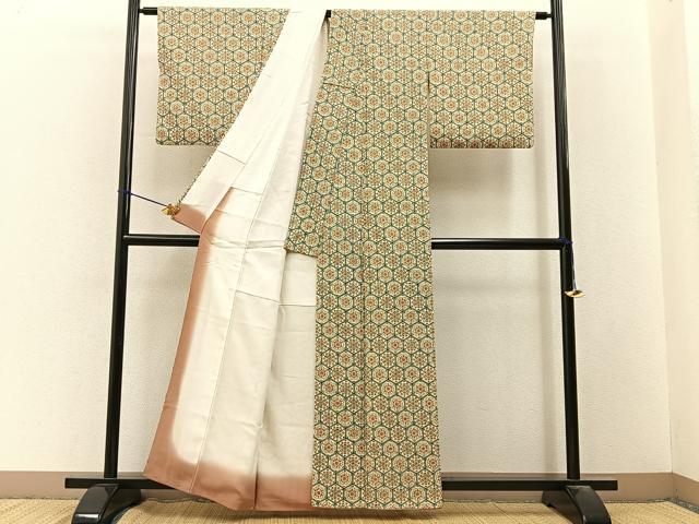 平和屋着物■上質な小紋　亀甲花文　金彩　正絹　逸品　BAAY3233hj