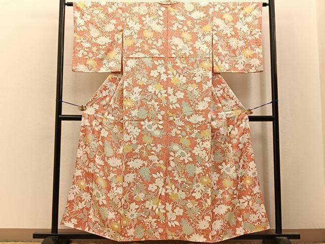 平和屋着物■上質な小紋　花蝶文　正絹　逸品　BAAY3234hj