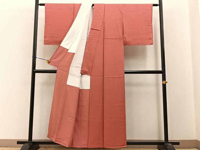 平和屋着物■上質な色無地　紋意匠　浅緋色　正絹　逸品　BAAY3237hj