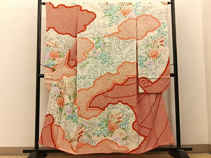 平和屋着物■豪華振袖　絞り　御所車花文　金彩　正絹　逸品　BAAY3243hj