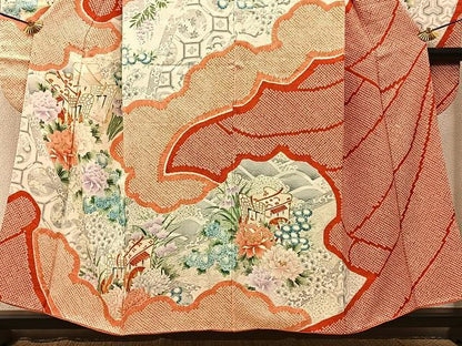 平和屋着物■豪華振袖　絞り　御所車花文　金彩　正絹　逸品　BAAY3243hj