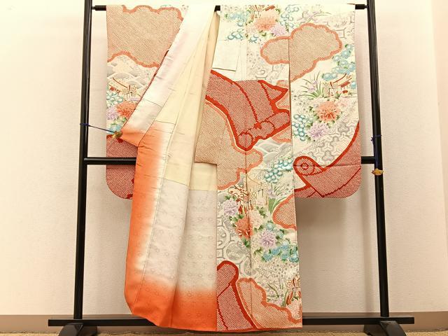 平和屋着物■豪華振袖　絞り　御所車花文　金彩　正絹　逸品　BAAY3243hj