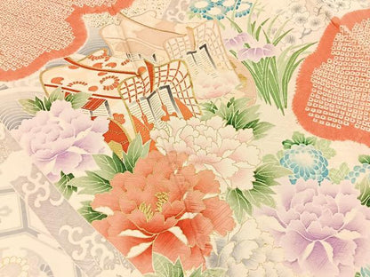 平和屋着物■豪華振袖　絞り　御所車花文　金彩　正絹　逸品　BAAY3243hj