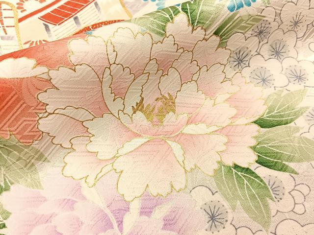 平和屋着物■豪華振袖　絞り　御所車花文　金彩　正絹　逸品　BAAY3243hj
