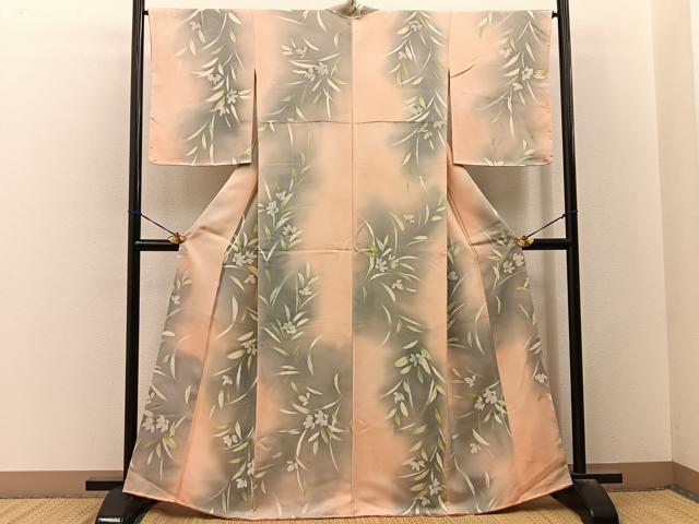 平和屋着物■上質な小紋　手描き　草花文　暈し染め　正絹　逸品　BAAY3244hj