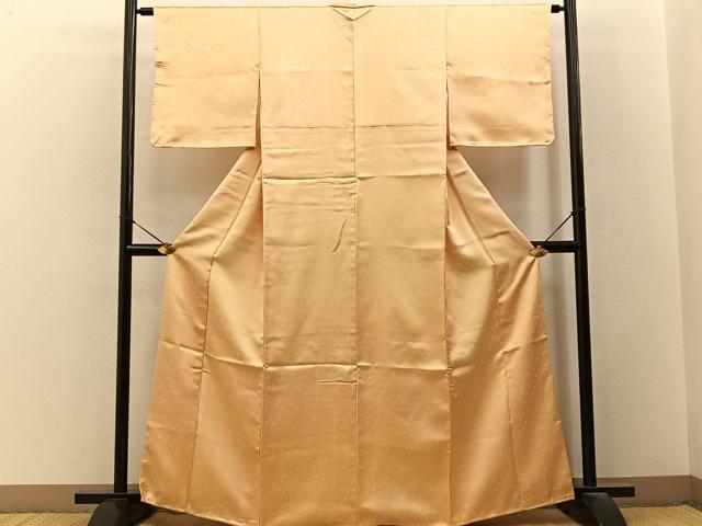 平和屋着物■上質な色無地　菱地紋　蜂蜜色　正絹　逸品　BAAY3245hj