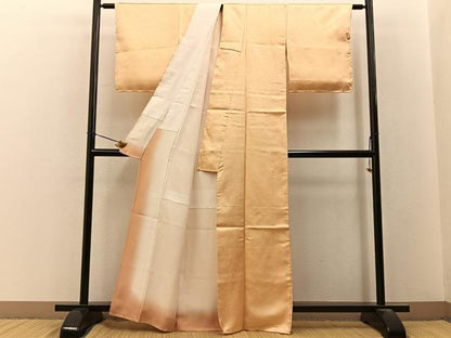 平和屋着物■上質な色無地　菱地紋　蜂蜜色　正絹　逸品　BAAY3245hj