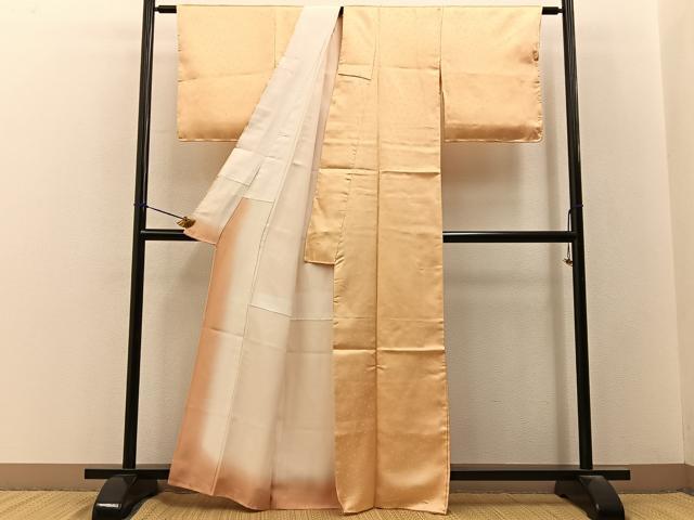 平和屋着物■上質な色無地　菱地紋　蜂蜜色　正絹　逸品　BAAY3245hj