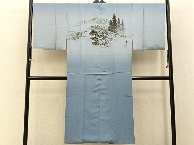 平和屋着物■男性　長襦袢　袷　手描き　風景文　暈し染め　正絹　逸品　BAAY3248hj
