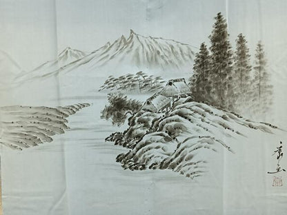平和屋着物■男性　長襦袢　袷　手描き　風景文　暈し染め　正絹　逸品　BAAY3248hj