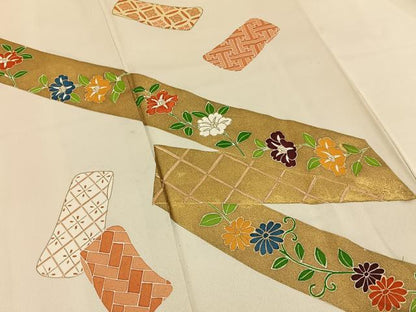 平和屋着物■訪問着　刺繍　誰が袖花文　金彩　ロング丈　正絹　逸品　BAAY3249hj