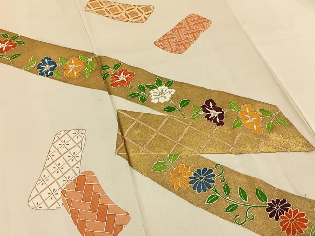 平和屋着物■訪問着　刺繍　誰が袖花文　金彩　ロング丈　正絹　逸品　BAAY3249hj