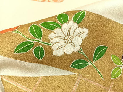 平和屋着物■訪問着　刺繍　誰が袖花文　金彩　ロング丈　正絹　逸品　BAAY3249hj
