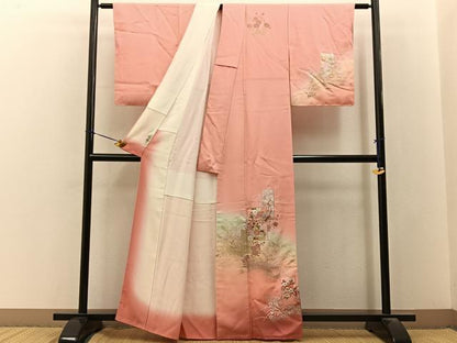 平和屋着物■訪問着　短冊草花文　暈し染め　金銀彩　正絹　逸品　BAAY3253hj