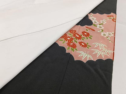 平和屋着物■豪華黒留袖　刺繍　尾長鶏花文　金彩　正絹　逸品　BAAY3254hj