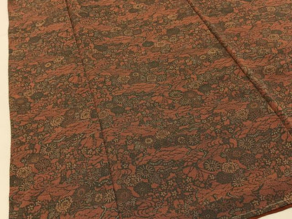 平和屋着物■上質な小紋　型染め　草花文　鬼しぼ縮緬　ロング丈　正絹　逸品　BAAY3256hj