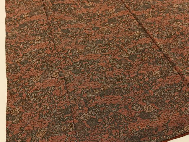平和屋着物■上質な小紋　型染め　草花文　鬼しぼ縮緬　ロング丈　正絹　逸品　BAAY3256hj