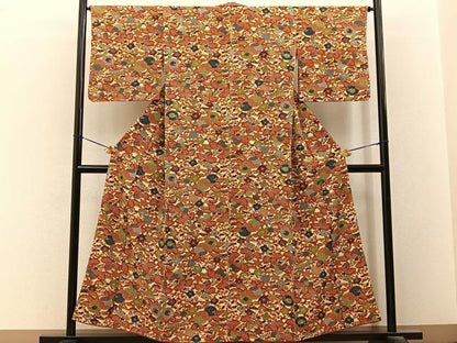 平和屋着物■上質な小紋　型染め　草花文　正絹　逸品　BAAY3260hj