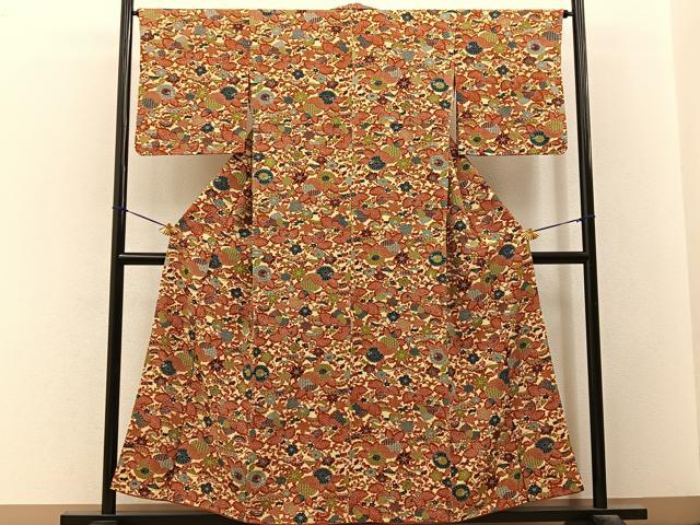 平和屋着物■上質な小紋　型染め　草花文　正絹　逸品　BAAY3260hj