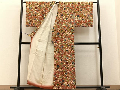 平和屋着物■上質な小紋　型染め　草花文　正絹　逸品　BAAY3260hj