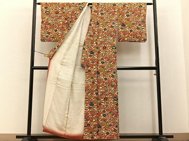 平和屋着物■上質な小紋　型染め　草花文　正絹　逸品　BAAY3260hj