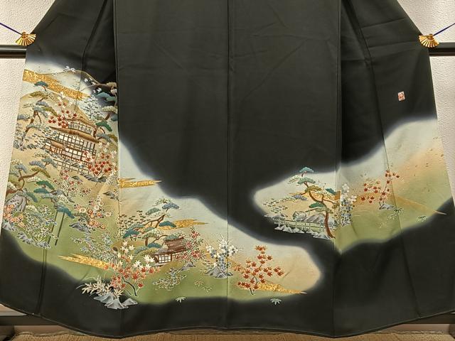平和屋着物■豪華黒留袖　作家物　金閣寺　暈し染め　金彩　正絹　逸品　BAAY3261hj