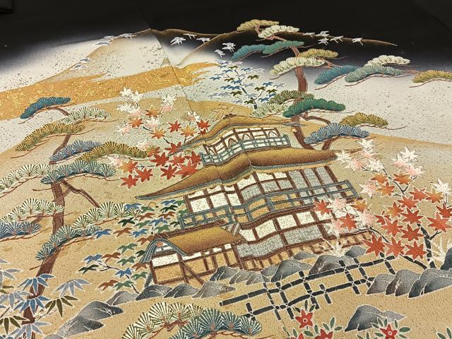平和屋着物■豪華黒留袖　作家物　金閣寺　暈し染め　金彩　正絹　逸品　BAAY3261hj