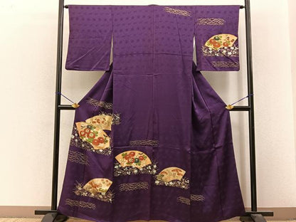平和屋着物■訪問着　駒刺繍　地紙草花文　金彩　正絹　逸品　BAAY3262hj