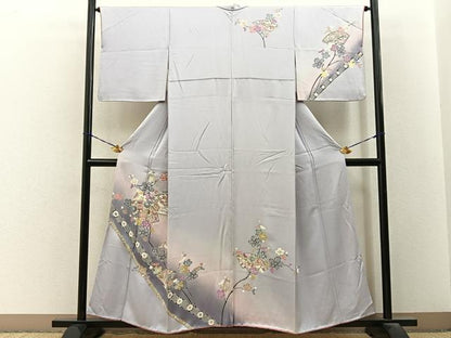 平和屋着物■訪問着　地紙枝花文　暈し染め　金銀彩　正絹　逸品　BAAY3263hj