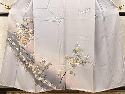 平和屋着物■訪問着　地紙枝花文　暈し染め　金銀彩　正絹　逸品　BAAY3263hj