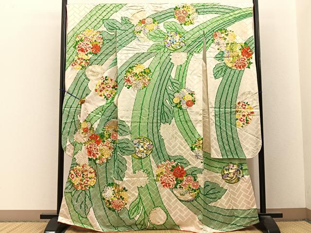 平和屋着物■豪華振袖　駒刺繍　花丸文　金彩　正絹　逸品　BAAY3265hj