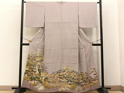平和屋着物■豪華色留袖　友禅　松竹梅風景文　正絹　逸品　BAAY3268hj