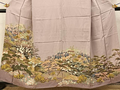 平和屋着物■豪華色留袖　友禅　松竹梅風景文　正絹　逸品　BAAY3268hj