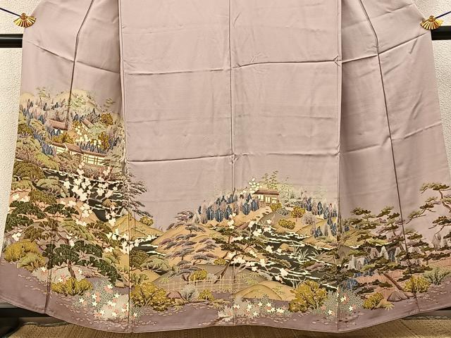 平和屋着物■豪華色留袖　友禅　松竹梅風景文　正絹　逸品　BAAY3268hj