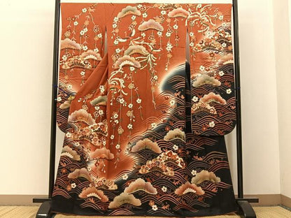 平和屋着物■豪華振袖　駒刺繍　浜松花文　暈し染め　金彩　正絹　逸品　BAAY3269hj