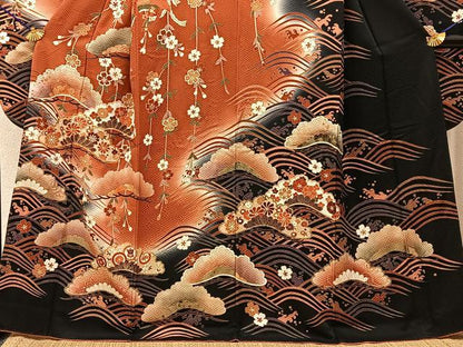 平和屋着物■豪華振袖　駒刺繍　浜松花文　暈し染め　金彩　正絹　逸品　BAAY3269hj