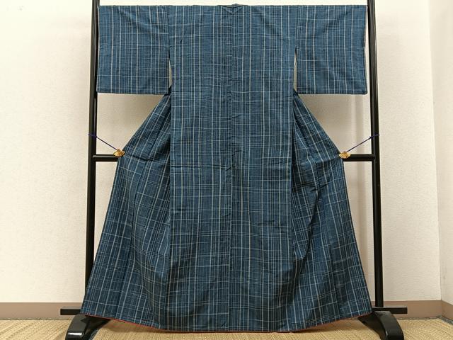 平和屋着物■上質な紬　格子柄　正絹　逸品　BAAY3271hj