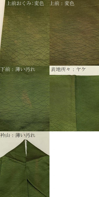 平和屋着物■上質な色無地　芝草地紋　海松色　正絹　逸品　BAAY3272hj