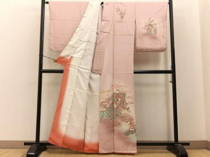 平和屋着物■訪問着　御所車花文　暈し染め　金銀彩　正絹　逸品　BAAY3274hj