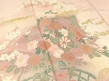 平和屋着物■訪問着　御所車花文　暈し染め　金銀彩　正絹　逸品　BAAY3274hj