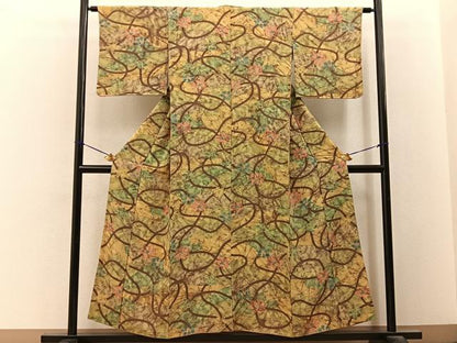 平和屋着物■上質な小紋　ろうけつ染め　舞花文　正絹　逸品　BAAY3278hj