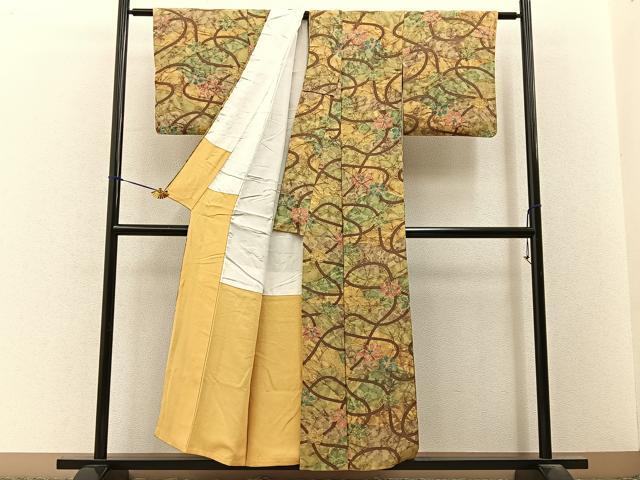 平和屋着物■上質な小紋　ろうけつ染め　舞花文　正絹　逸品　BAAY3278hj