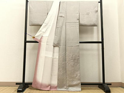 平和屋着物■訪問着　刺繍　扇面花文　金彩　銀糸　正絹　逸品　BAAY3279hj