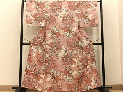 平和屋着物■上質な小紋　扇面有職花文　金銀彩　正絹　逸品　BAAY3282hj