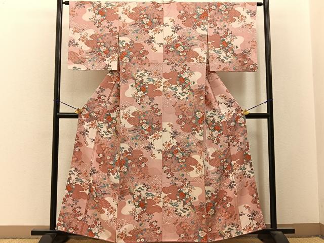 平和屋着物■上質な小紋　扇面有職花文　金銀彩　正絹　逸品　BAAY3282hj